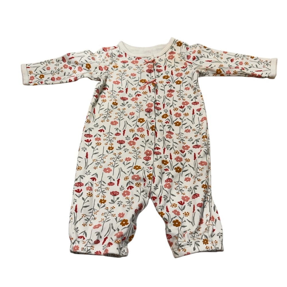 Carter's Child of Mine Floral Baby Onesie Romper With Pink Bows, size 0-3M